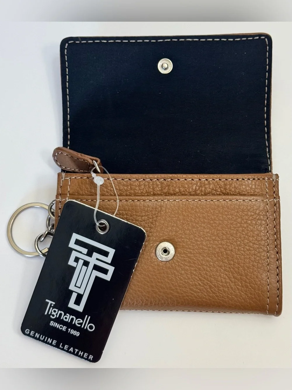 Tignanello Cognac Leather Bifold Wallet Keychain ID Holder NWT - Picture 5 of 5